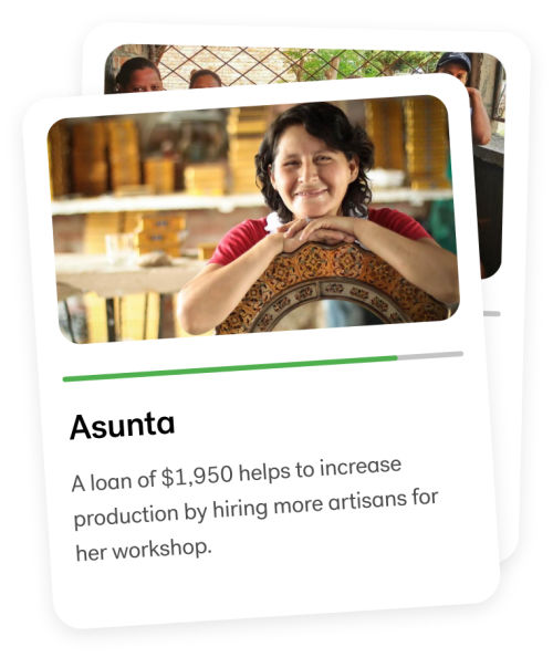 Asunta | A loan of $1,950 helps to increase production by hiring more artisans for her workshop.